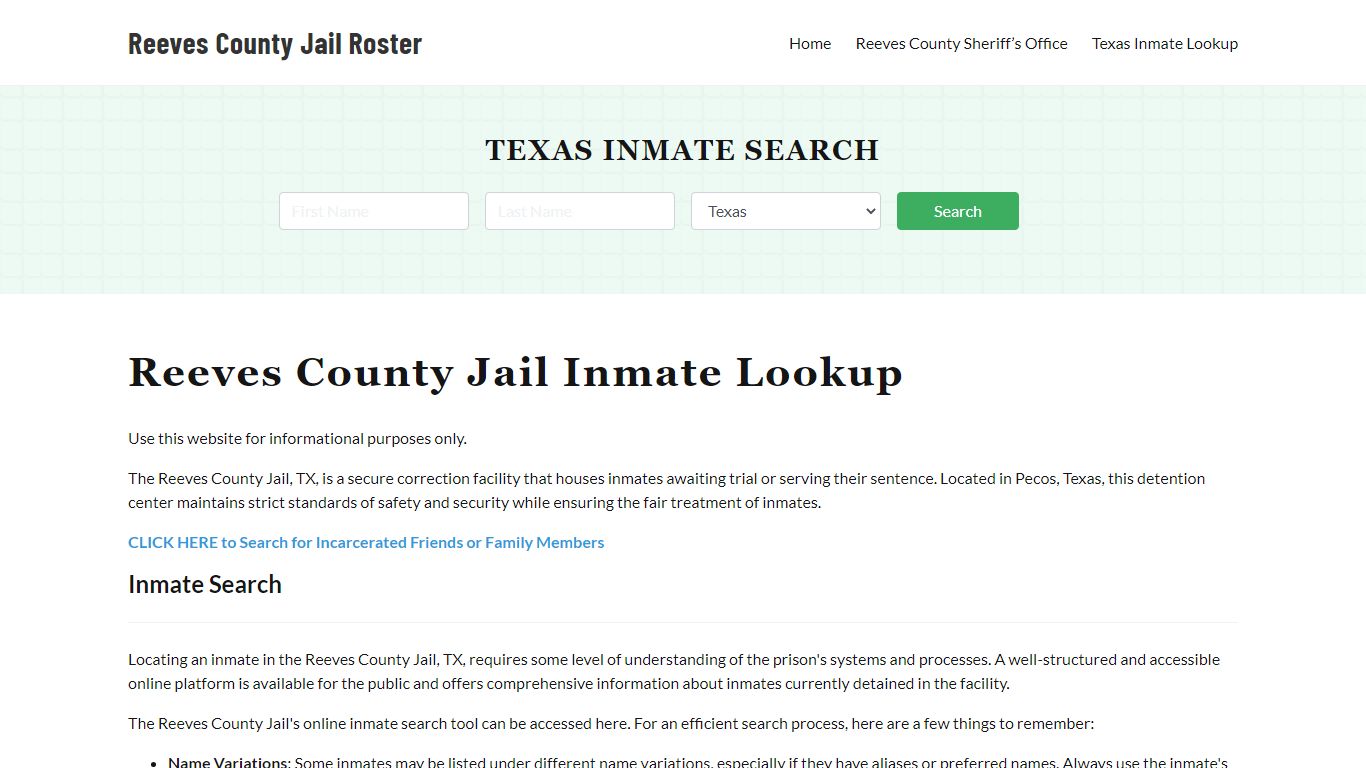 Reeves County Jail Roster Lookup, TX, Inmate Search