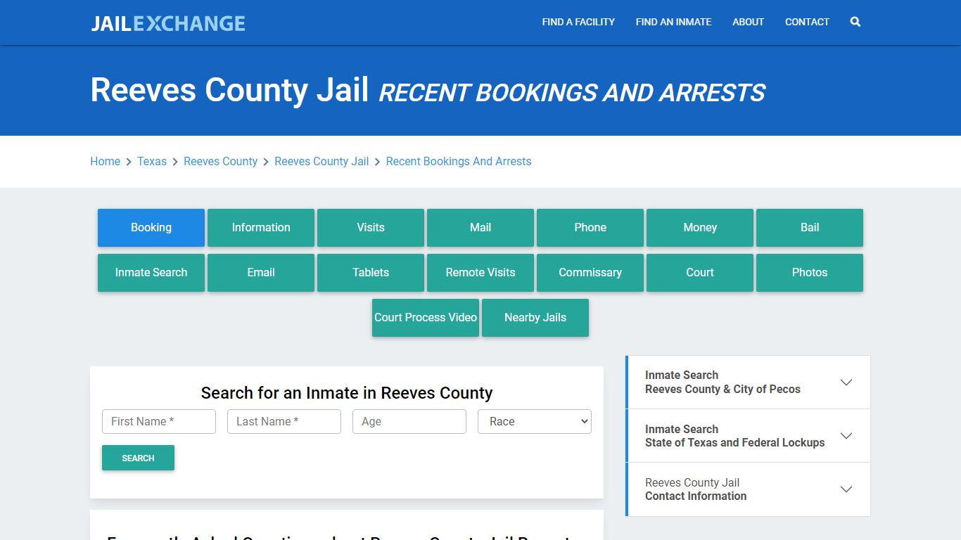 Reeves County Jail Recent Bookings And Arrests - Jail Exchange