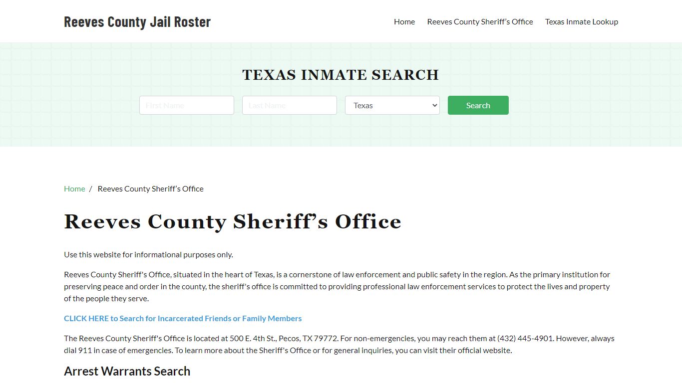 Reeves County Sheriff Office, TX, Arrest Warrants Search